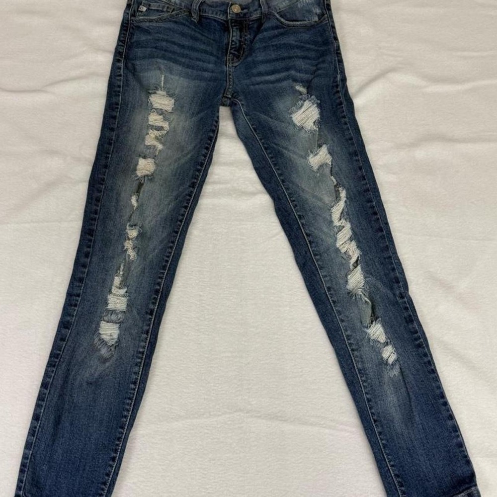 Kancan KC8090 Distressed Skinny Jeans Blue Denim W7 27 Womens
